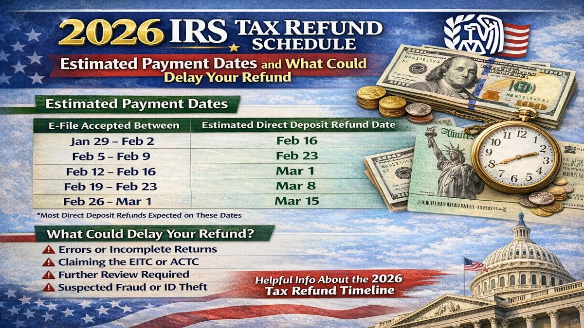 2026 IRS tax refund schedule, IRS refund dates 2026, income tax refund USA, IRS refund delays, tax refund timeline 2026, IRS payment dates, federal tax refund, IRS direct deposit refund, tax season 2026, IRS updates 2026