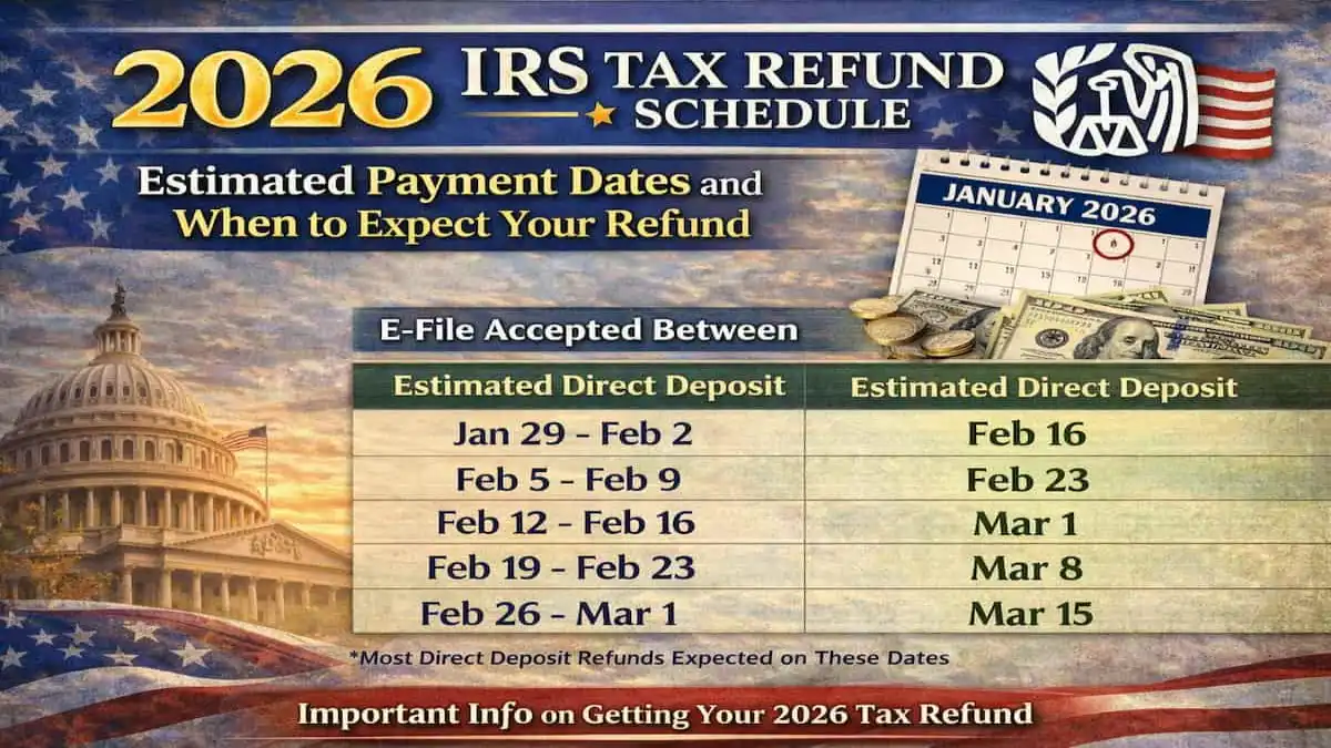 2026 IRS tax refund schedule, IRS refund dates 2026, income tax refund USA, IRS payment timeline 2026, federal tax refund dates, IRS direct deposit refund, tax season 2026 USA, IRS refund delays, refund payment dates IRS